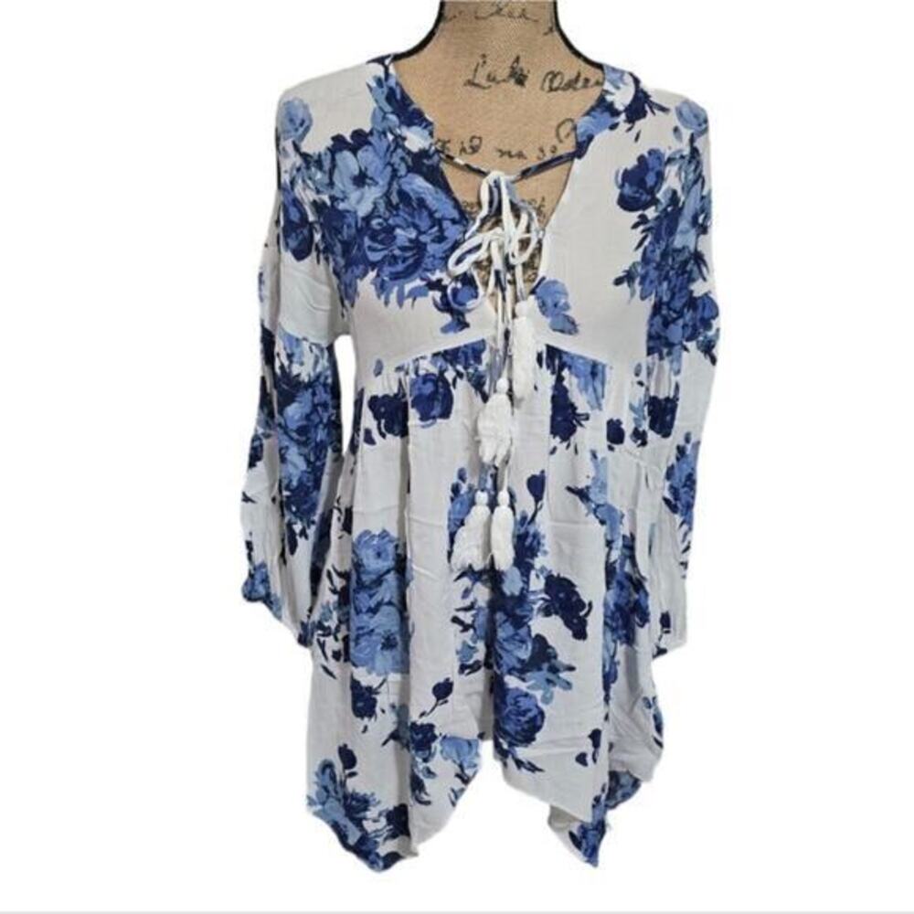 Altar'd State Blue and White Floral Boho Peasant Dress Size Medium